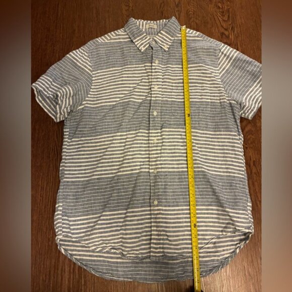 J. Crew Blue and White Striped Irish Linen Short Sleeve Button Up - Size M - Picture 6 of 7